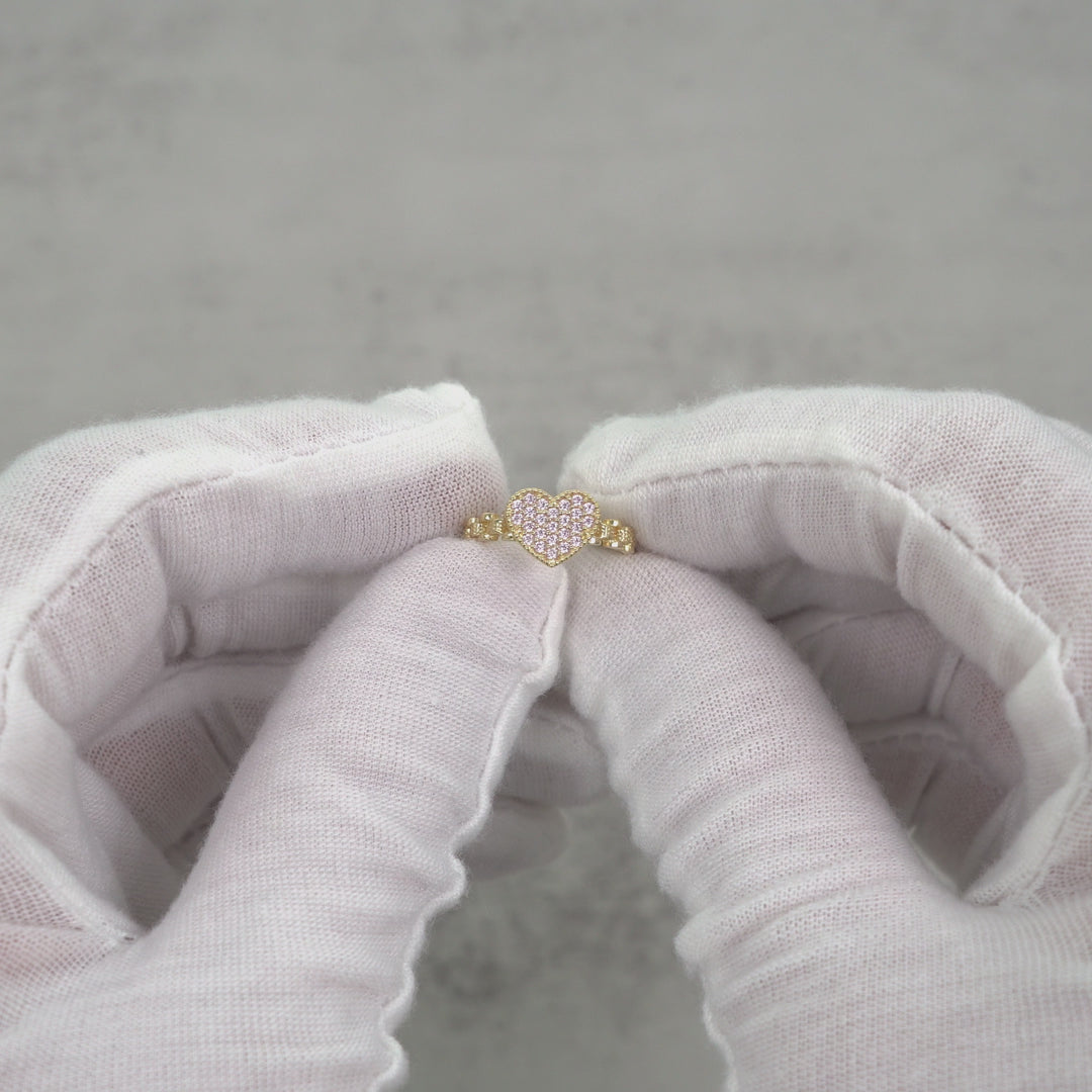 10k Gold Velia Mini Heart Rollie Band Ring (Pink)