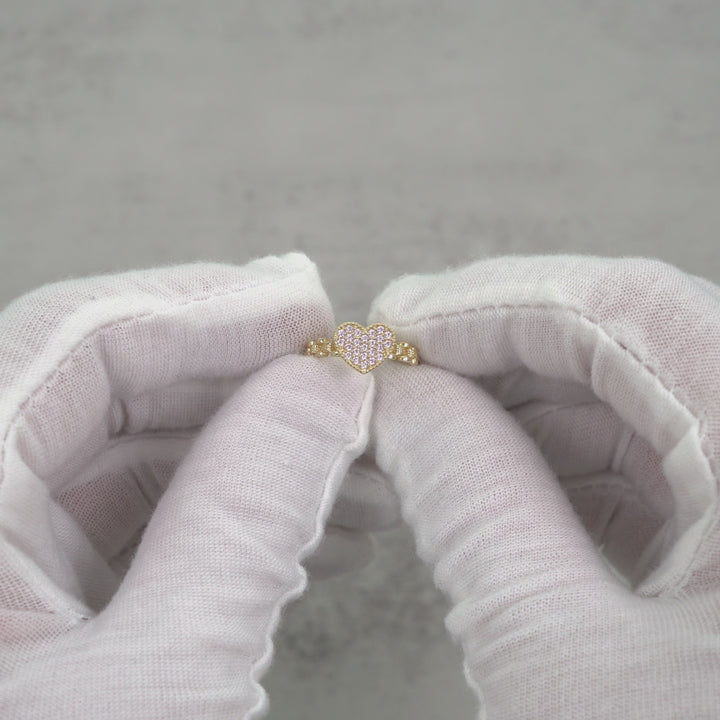 10k Gold Velia Mini Heart Rollie Band Ring (Pink)
