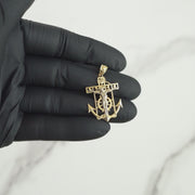 14k Gold Divine Two-Tone Crucifix Anchor Pendant