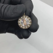 14k Gold Virgin Mary Tricolor Round Pendant Necklace