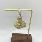 10k Gold Iced Thumbs Up CZ Pendant Necklace