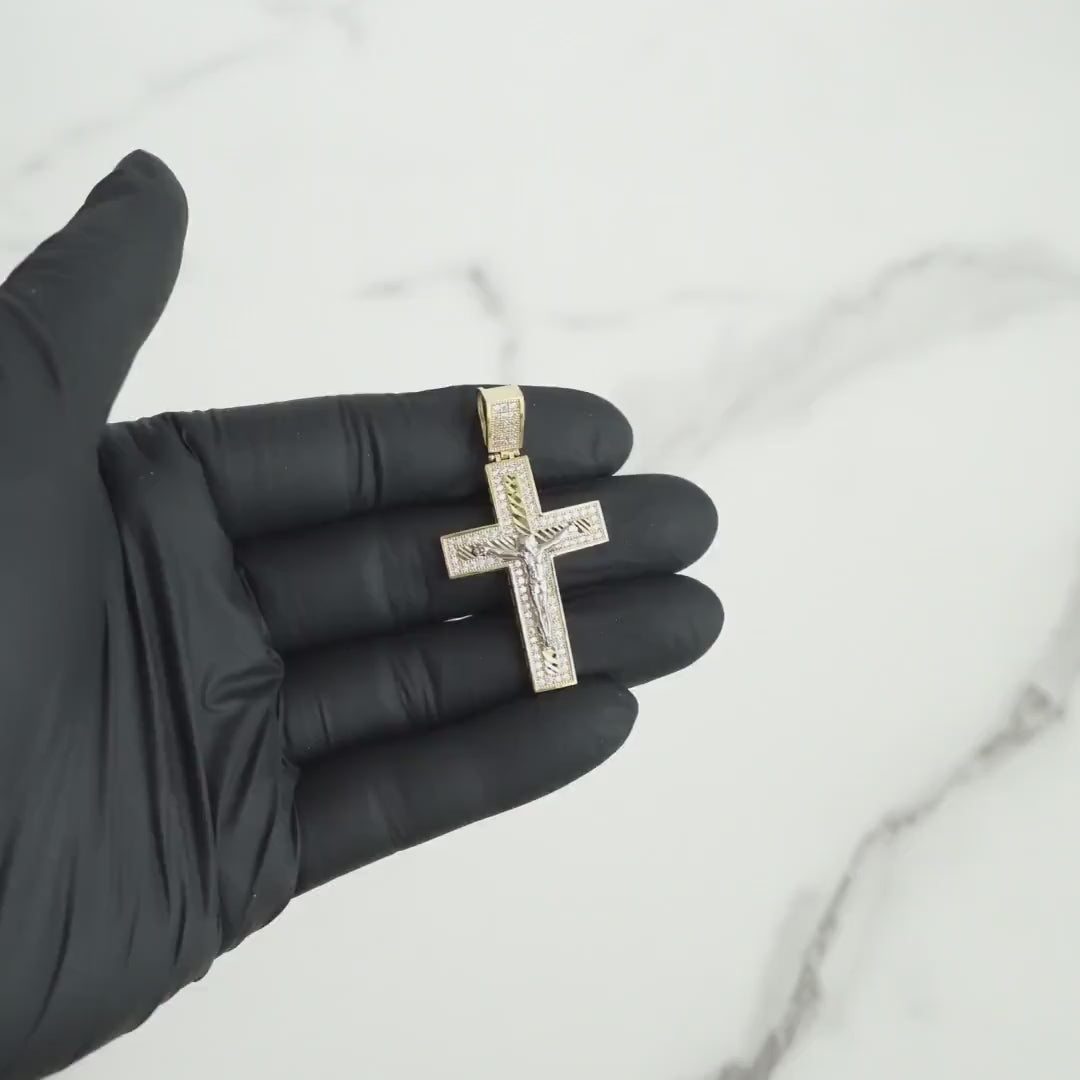 10k & 14k Gold Nemo Iced Crucifix Cross CZ Pendant Necklace