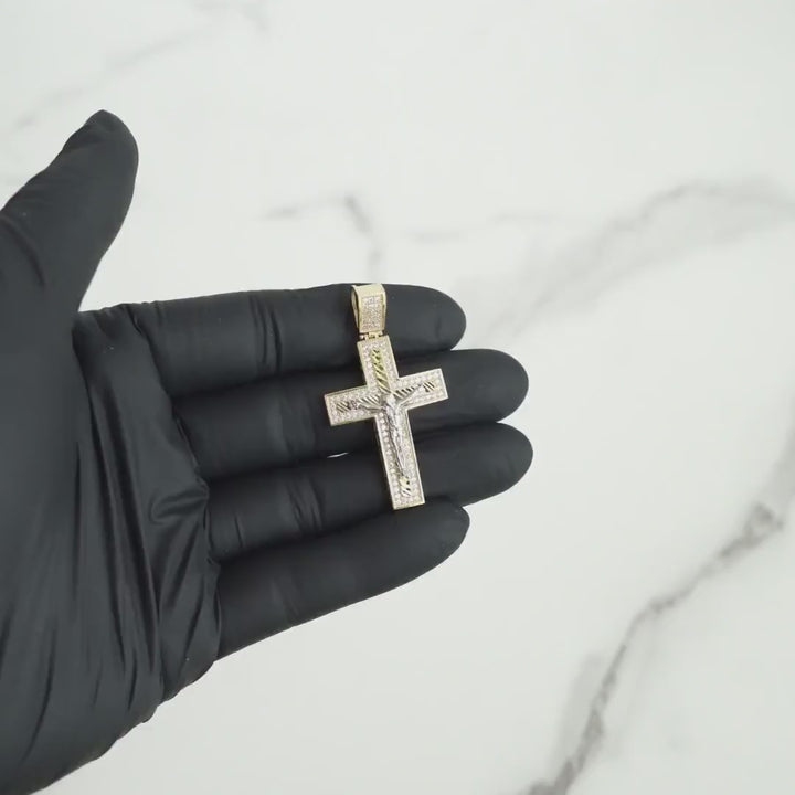 10k & 14k Gold Nemo Iced Crucifix Cross CZ Pendant Necklace