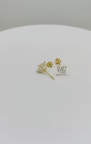 14k Gold Classic Square CZ Stud Earrings - Screw Back