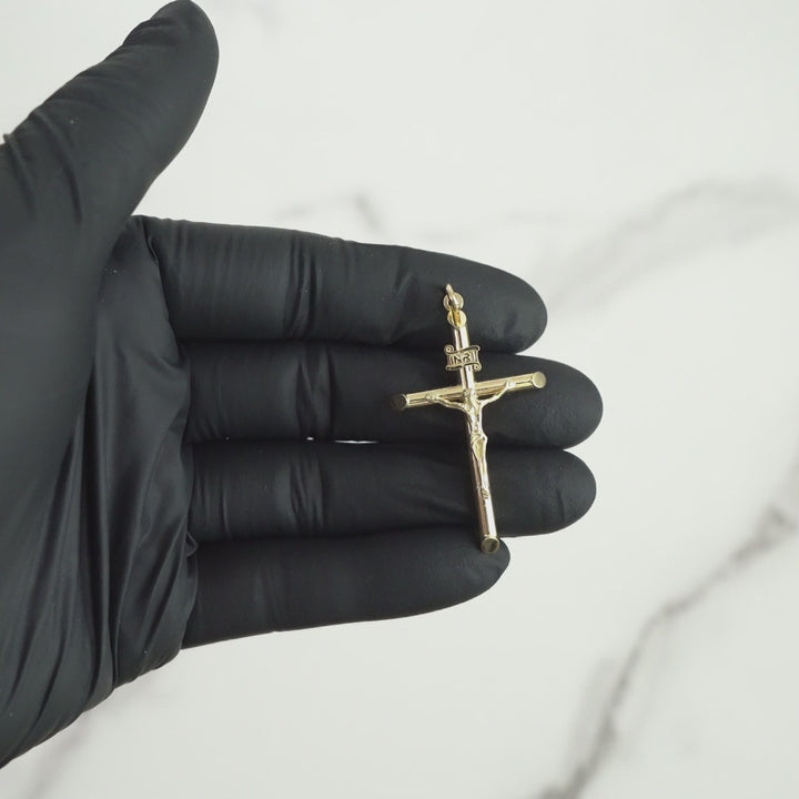10k & 14k Gold Classic INRI Two-Tone Crucifix Cross Pendant (Rose Gold)