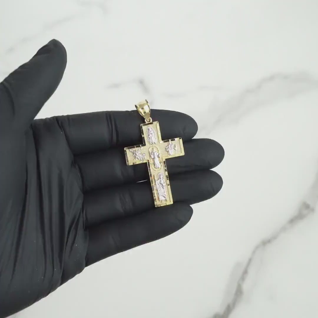 10k & 14k Gold Religious Two-Tone Cross Pendant Necklace